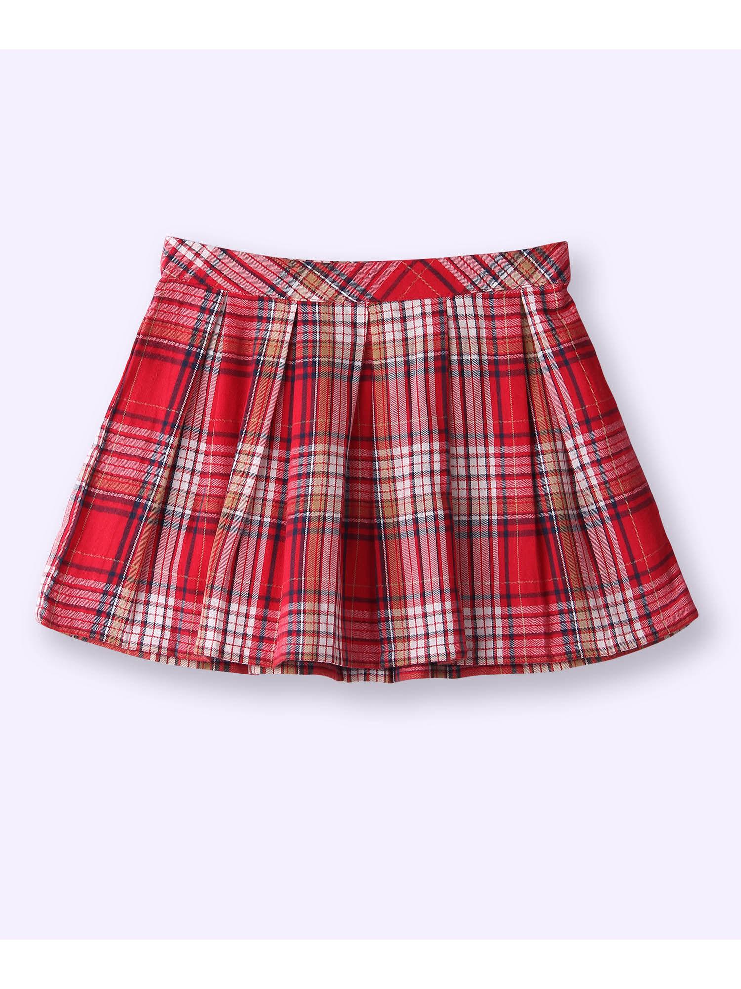 red check plaid knee length skirt