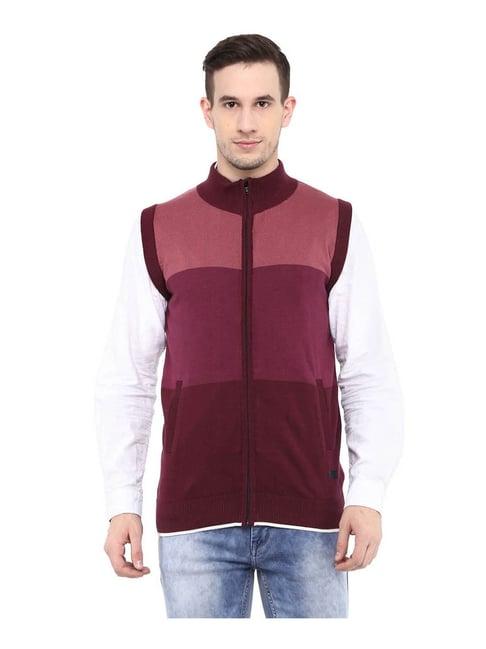 red chief light maroon colour-block sweater