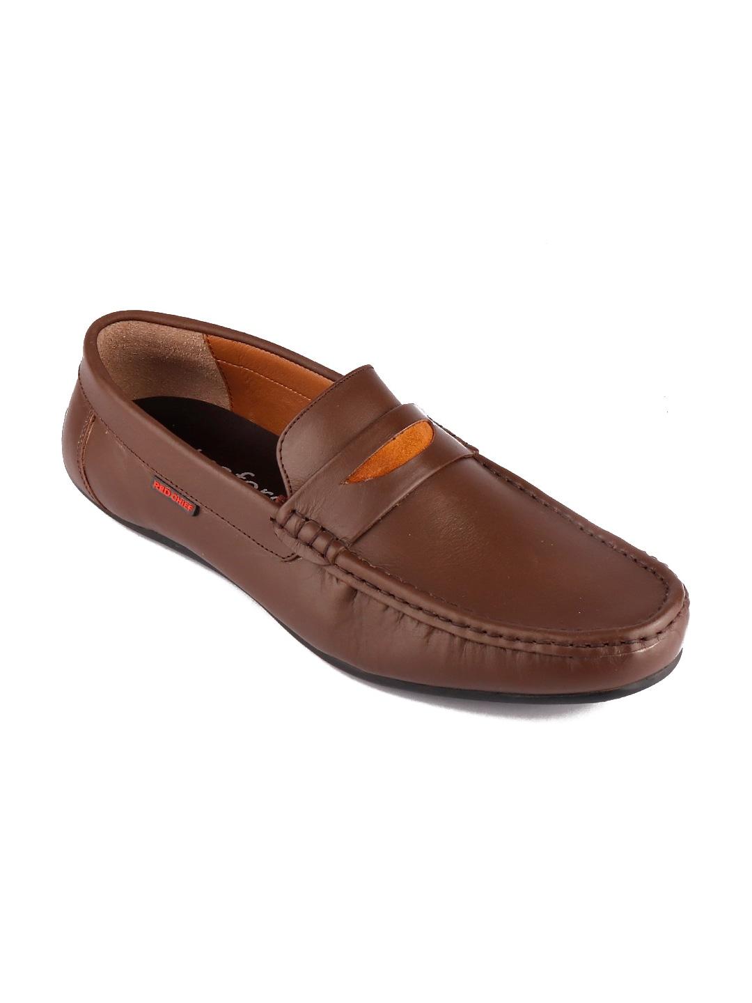 red chief men brown solid leather formal loafers