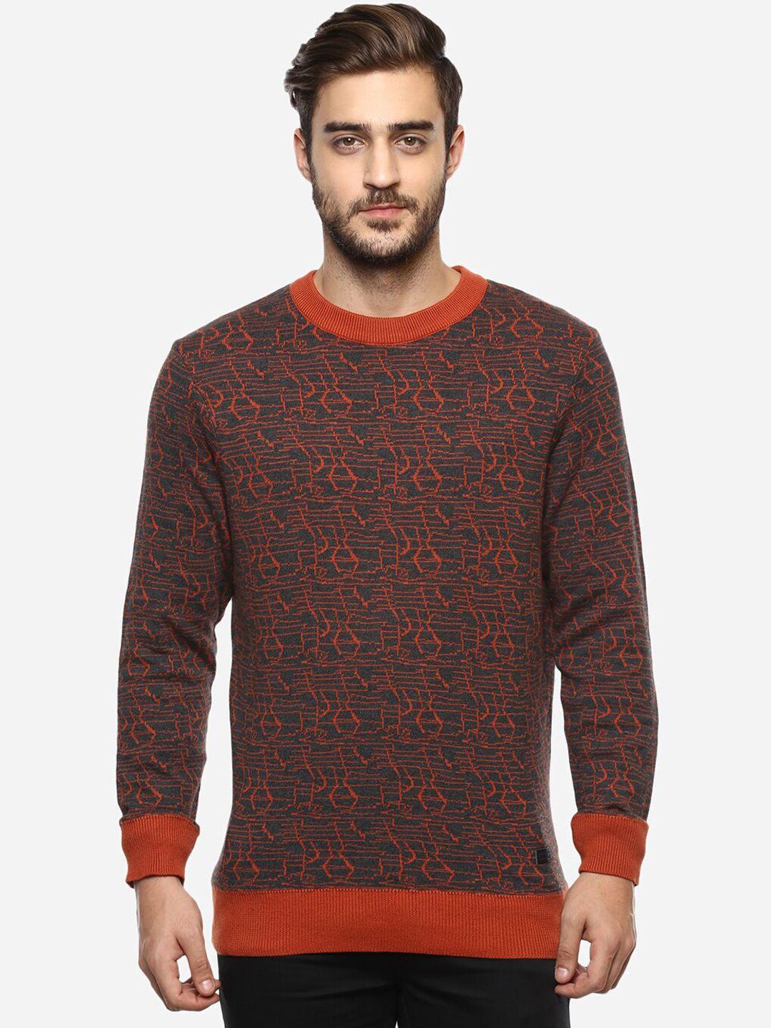 red chief men grey & red printed pullover sweater