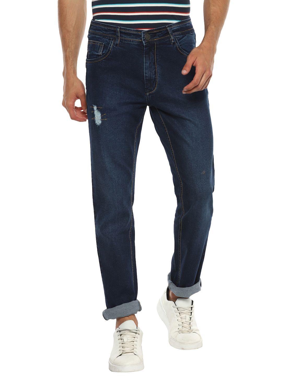 red chief men navy blue high-rise mildly distressed light fade jeans