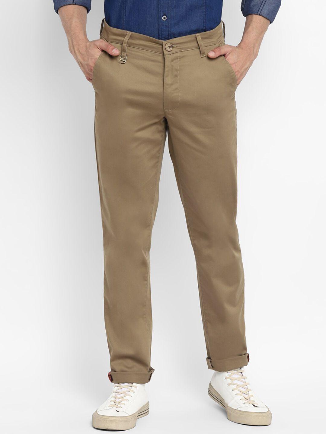 red chief men solid cotton slim fit trousers