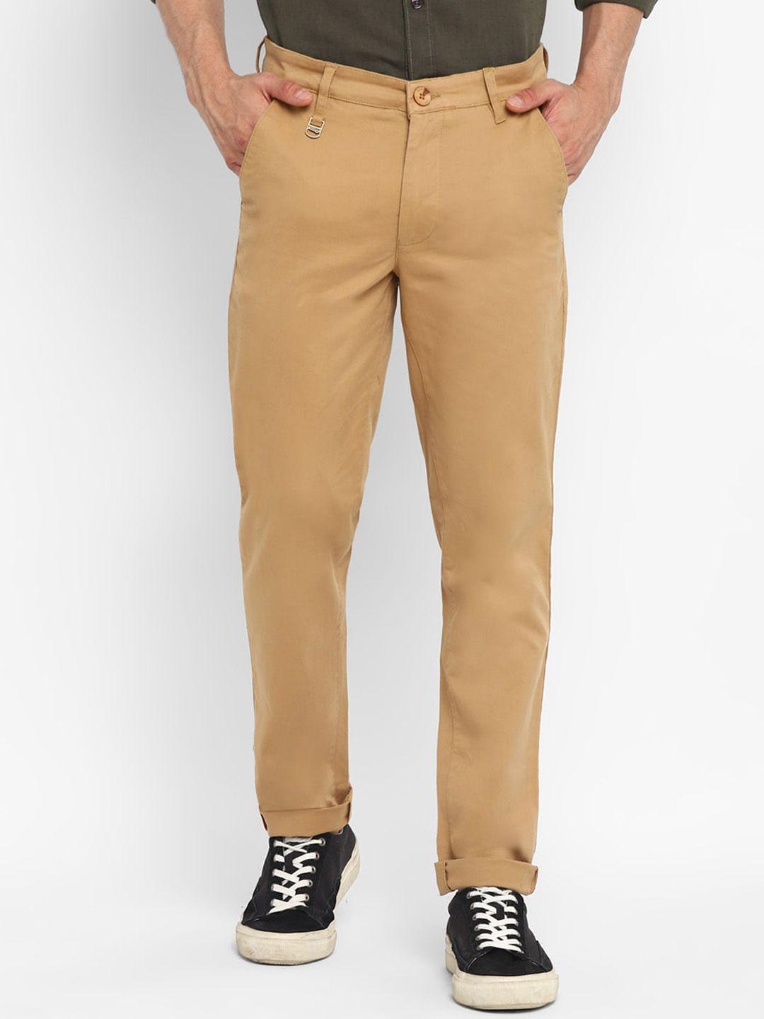 red chief men solid cotton slim fit trousers