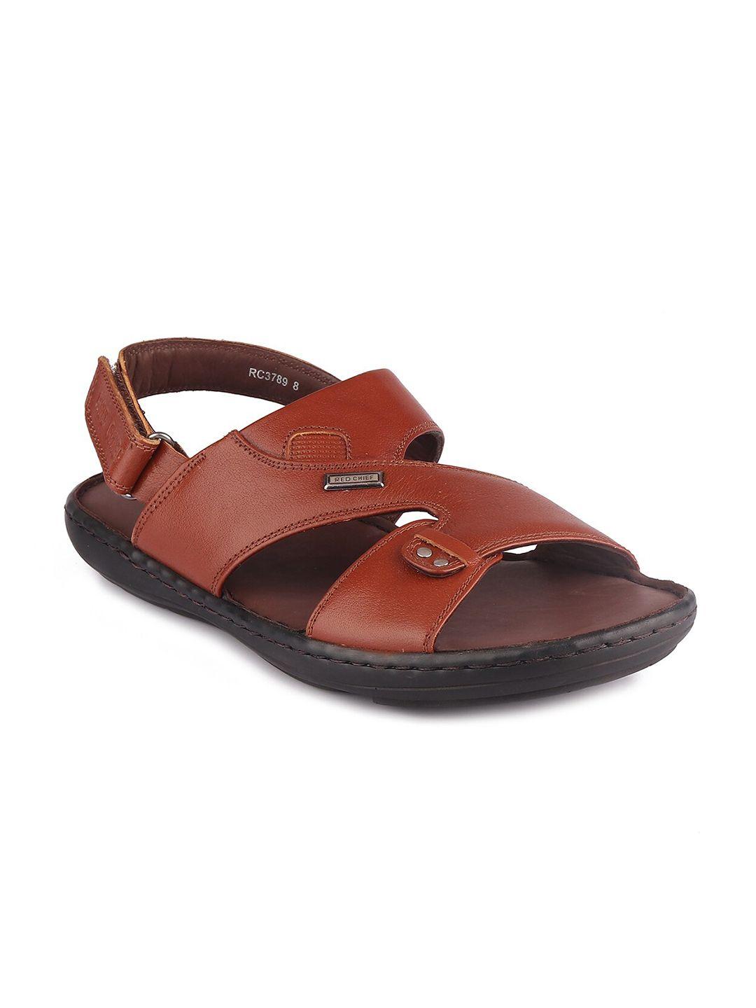 red chief men tan & black leather comfort sandals