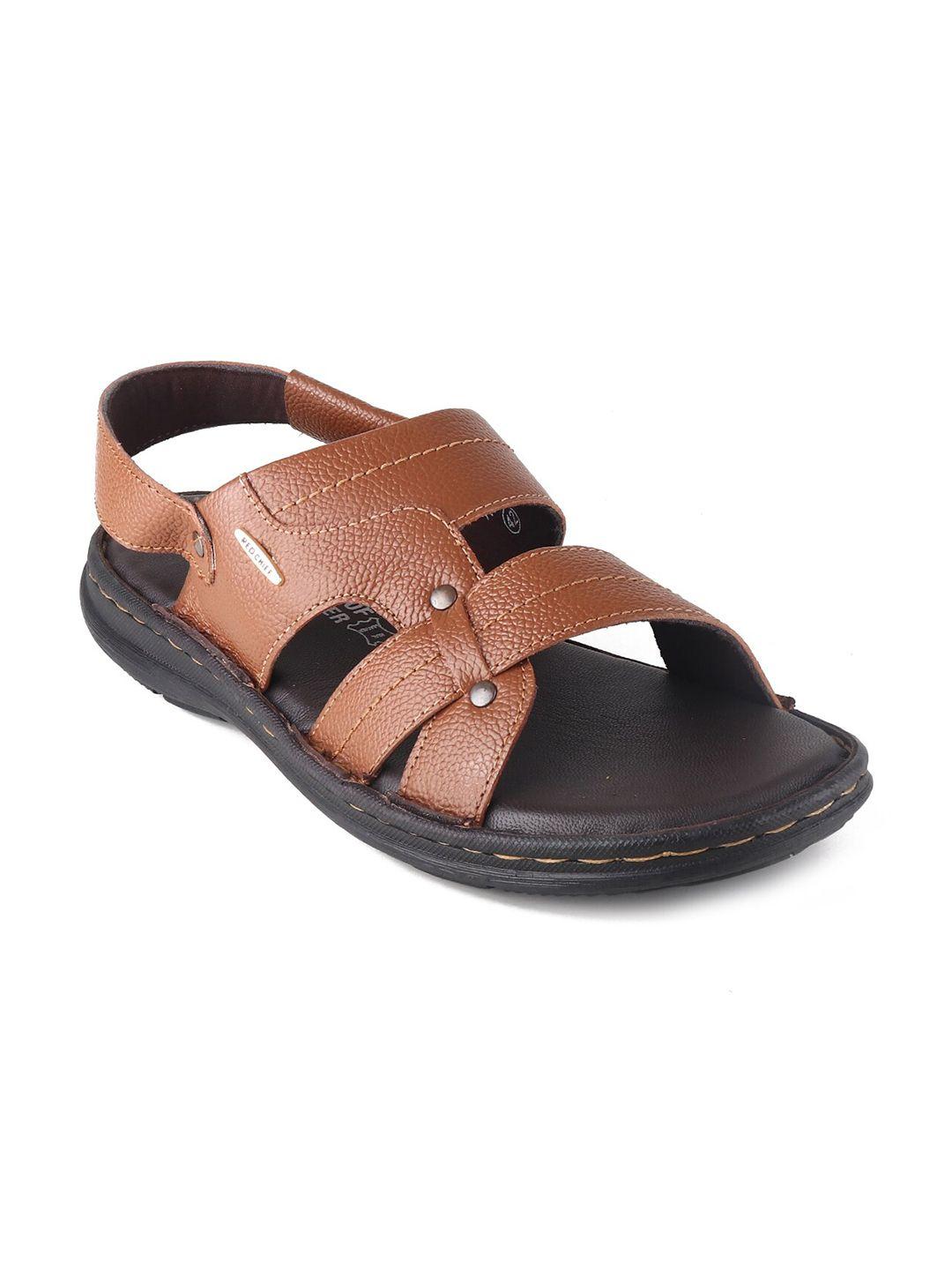 red chief men tan & black leather comfort sandals