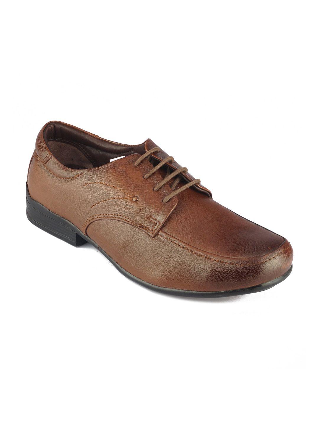 red chief men tan-brown solid leather formal derbys