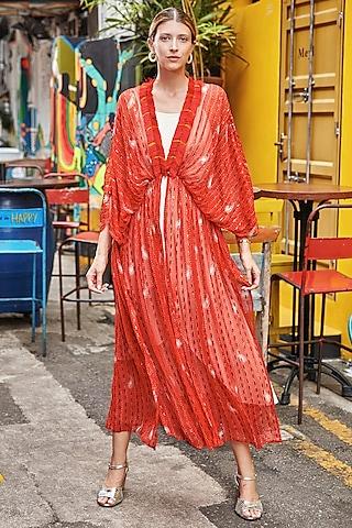 red chiffon kimono duster