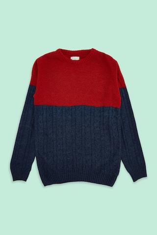 red color block casual full sleeves crew neck boys regular fit sweater