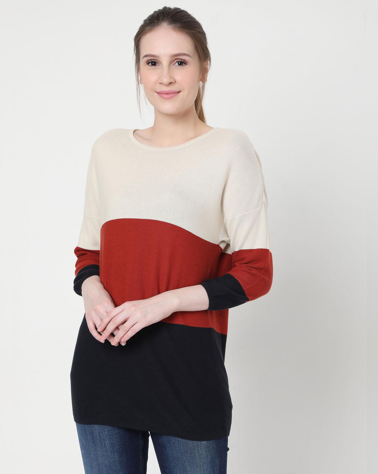 red colourblocked pullover