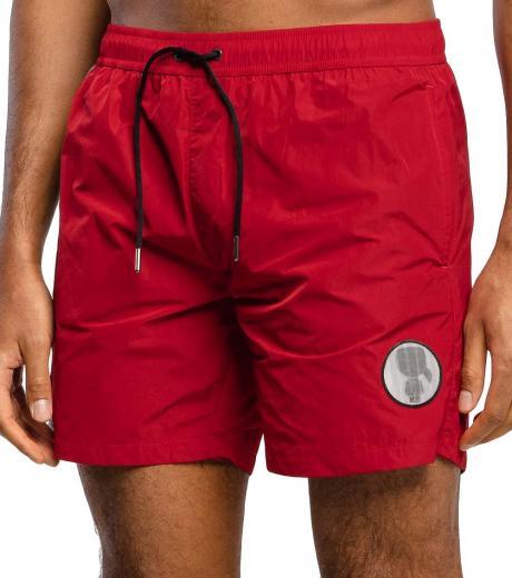 red contrast details beach shorts