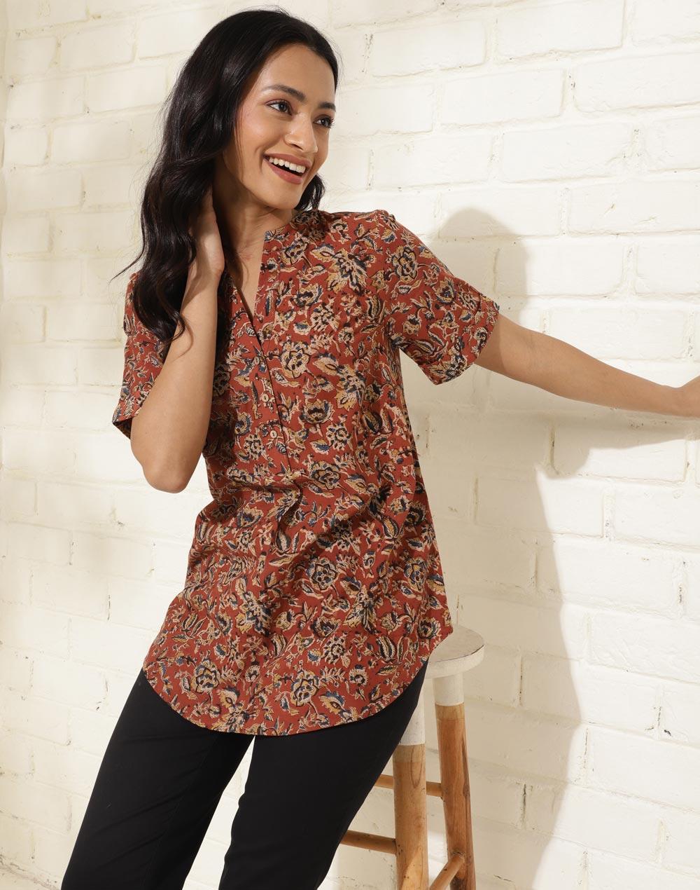 red cotton printed tunic