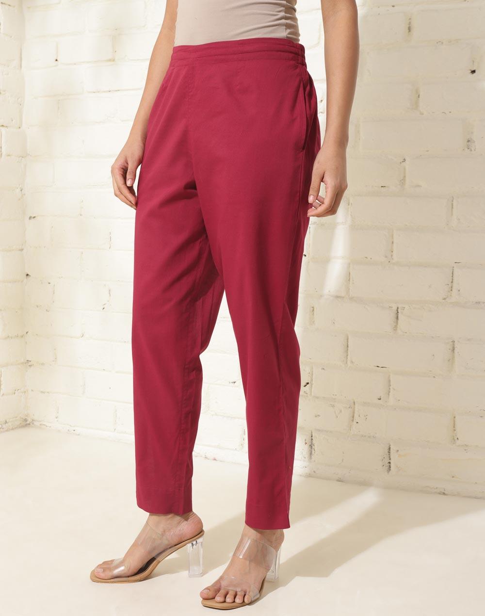 red cotton regular fit casual ethnic pant