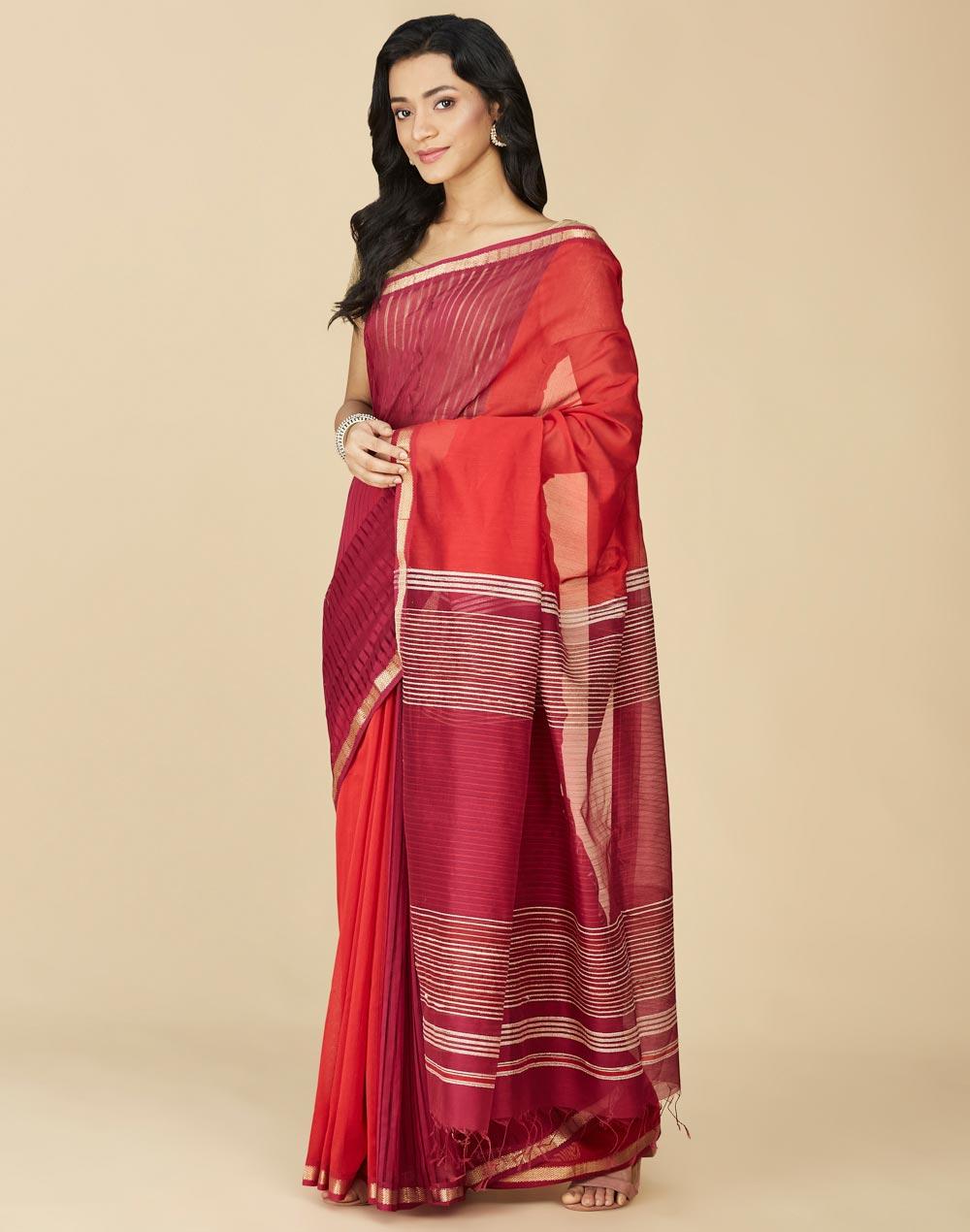red cotton silk maheshwari sari