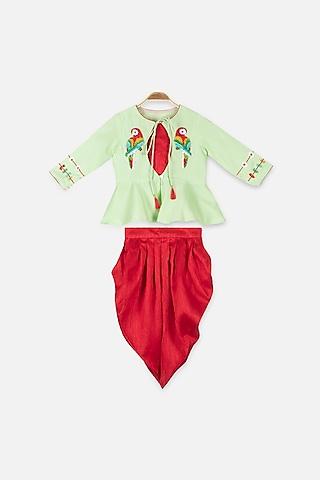 red crepe dhoti set for girls