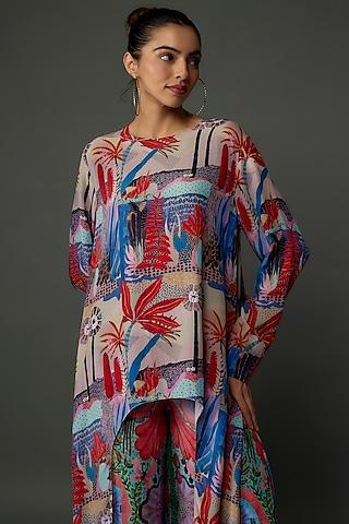 red crepe printed tunic
