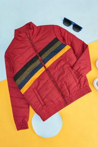 red cut & sew casual full sleeves  boys regular fit  jacket