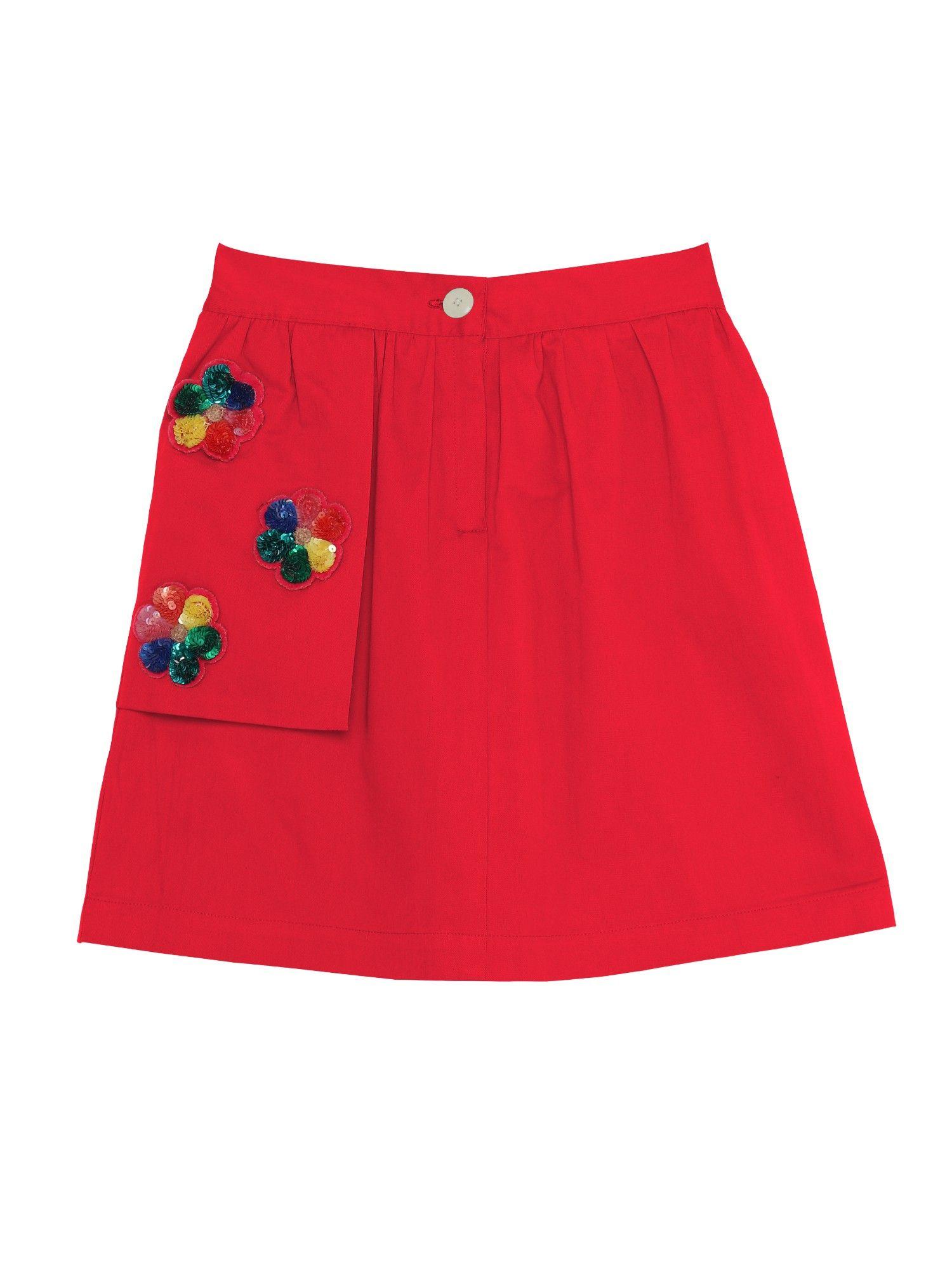 red embellished easy breezy skirt