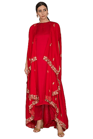 red embroidered cape with kurta & palazzo pants