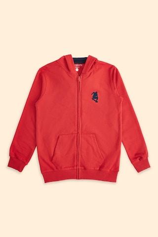 red embroidered casual full sleeves regular hood boys regular fit sweatshirt