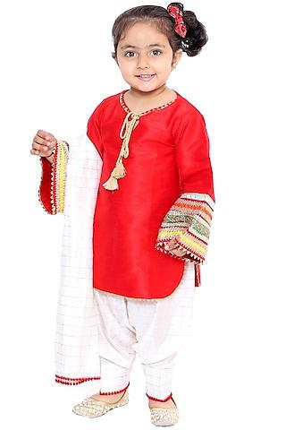 red embroidered kurta set for girls
