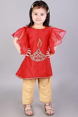 red embroidered kurta set for girls