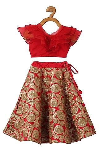 red embroidered lehenga set for girls
