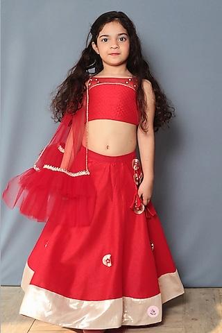 red embroidered lehenga set for girls