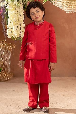 red embroidered nehru jacket for boys