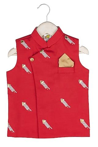 red embroidered nehru jacket for boys