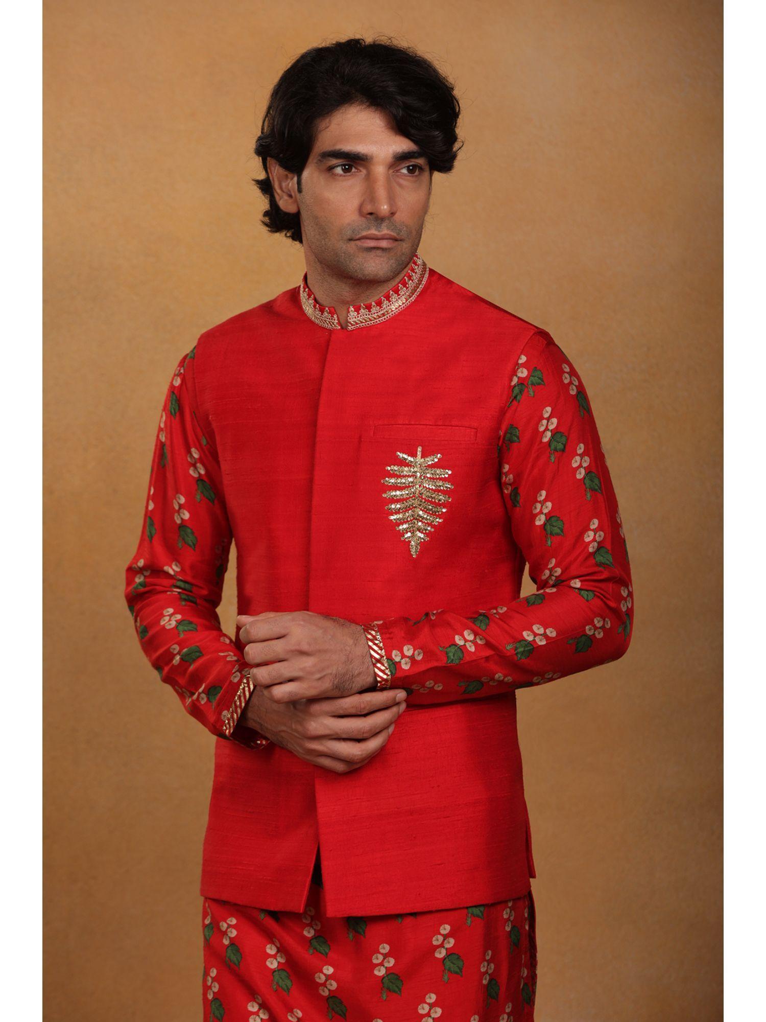 red embroidered nehru jackets