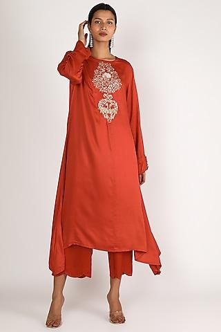 red-embroidered-tunic-set