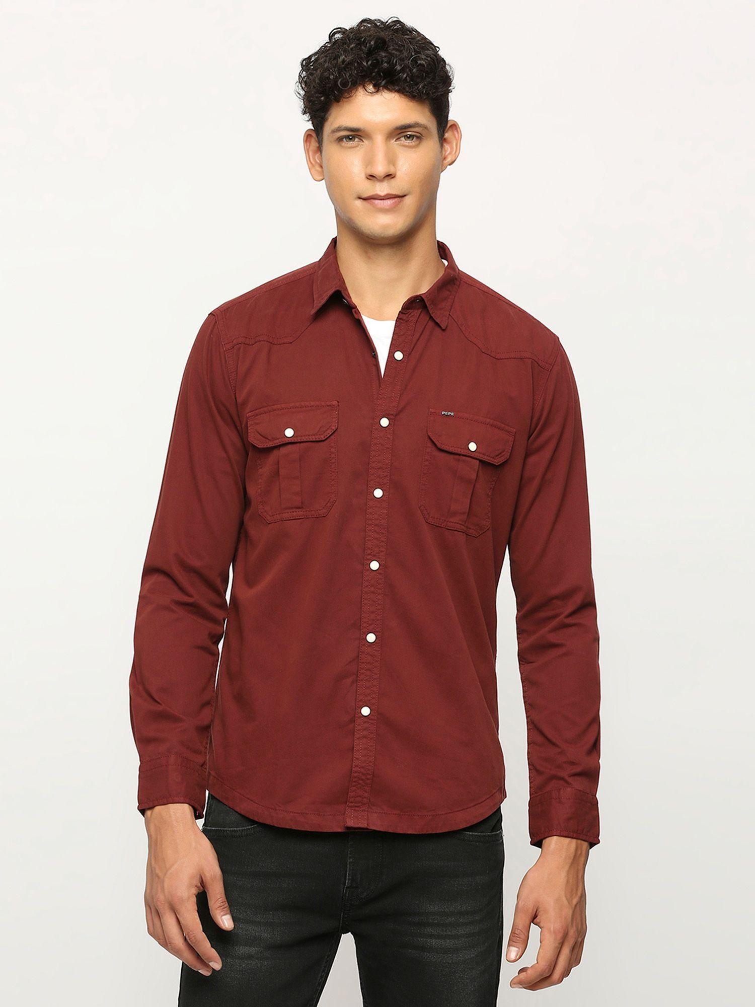 red flap pocket full sleeves shirt