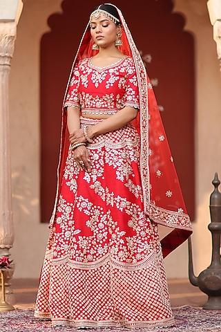 red floral embroidered lehenga set