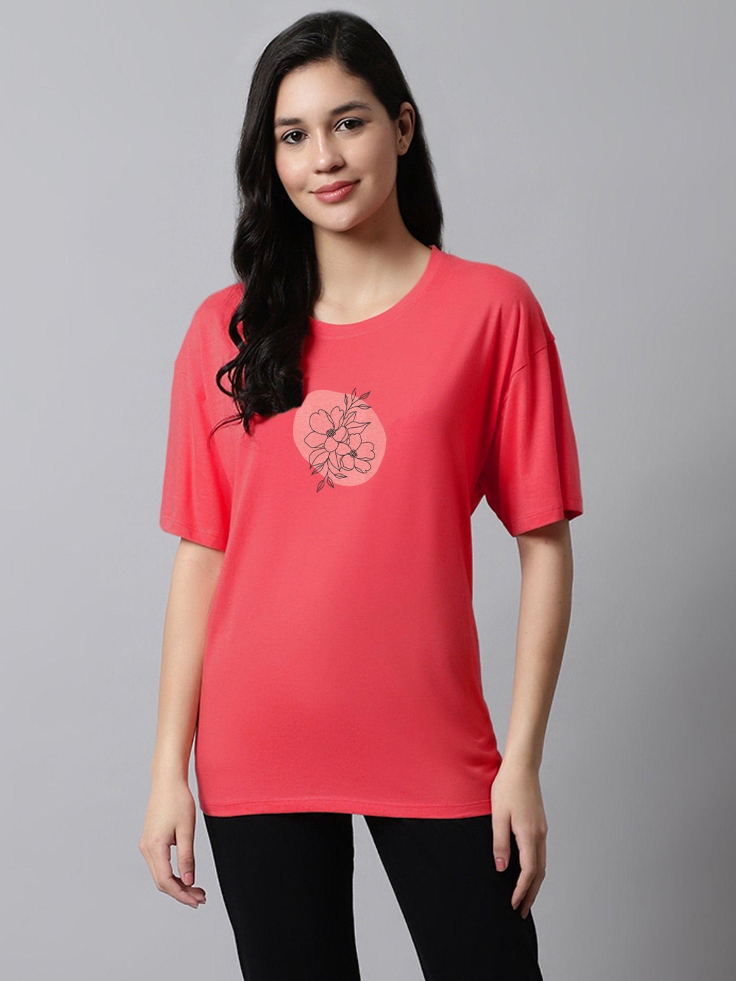 red floral printed drop-shoulder sleeves oversized t-shirt