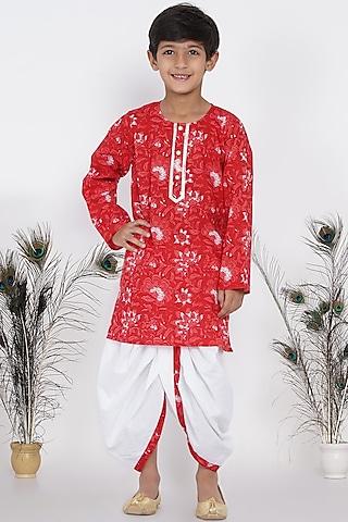 red floral printed kurta set for boys