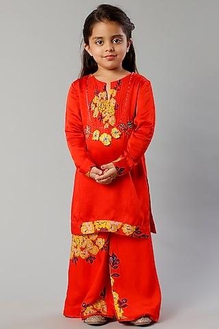 red floral printed kurta set for girls