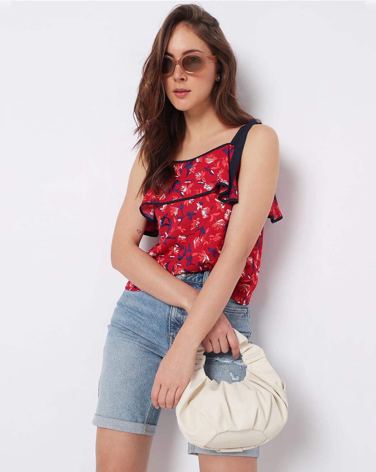 red floral tie-up top