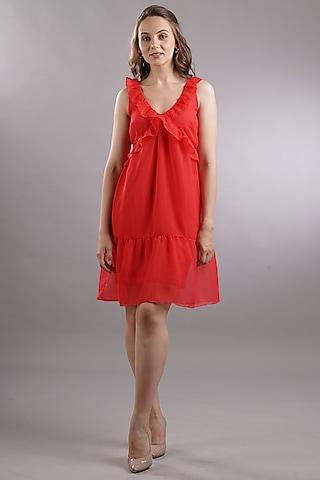 red georgette mini dress