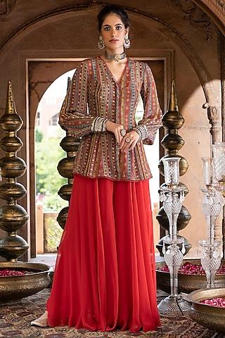 red-georgette-pant-set-for-girls