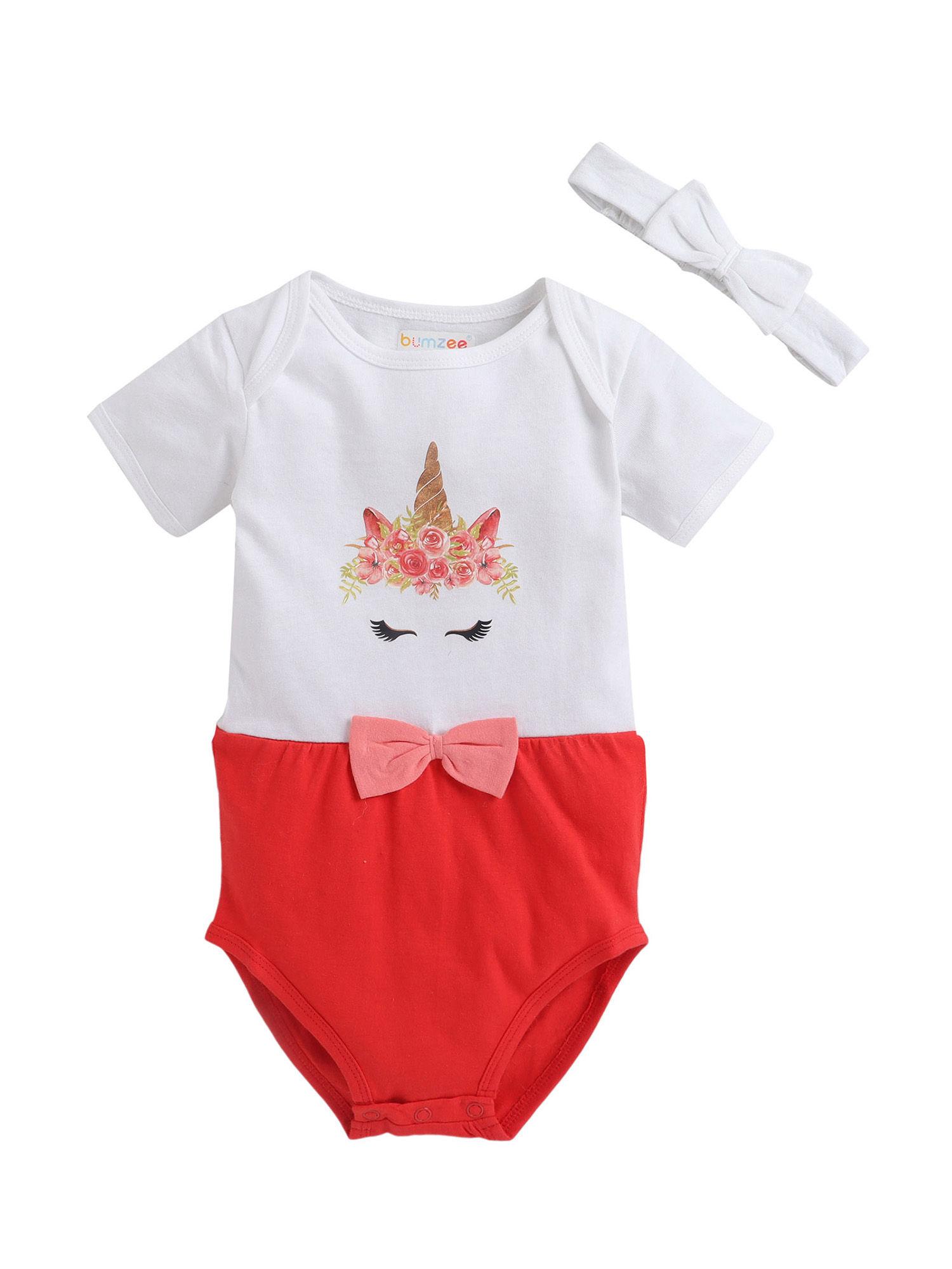 red half sleeve baby girls fancy bodysuit with hair band