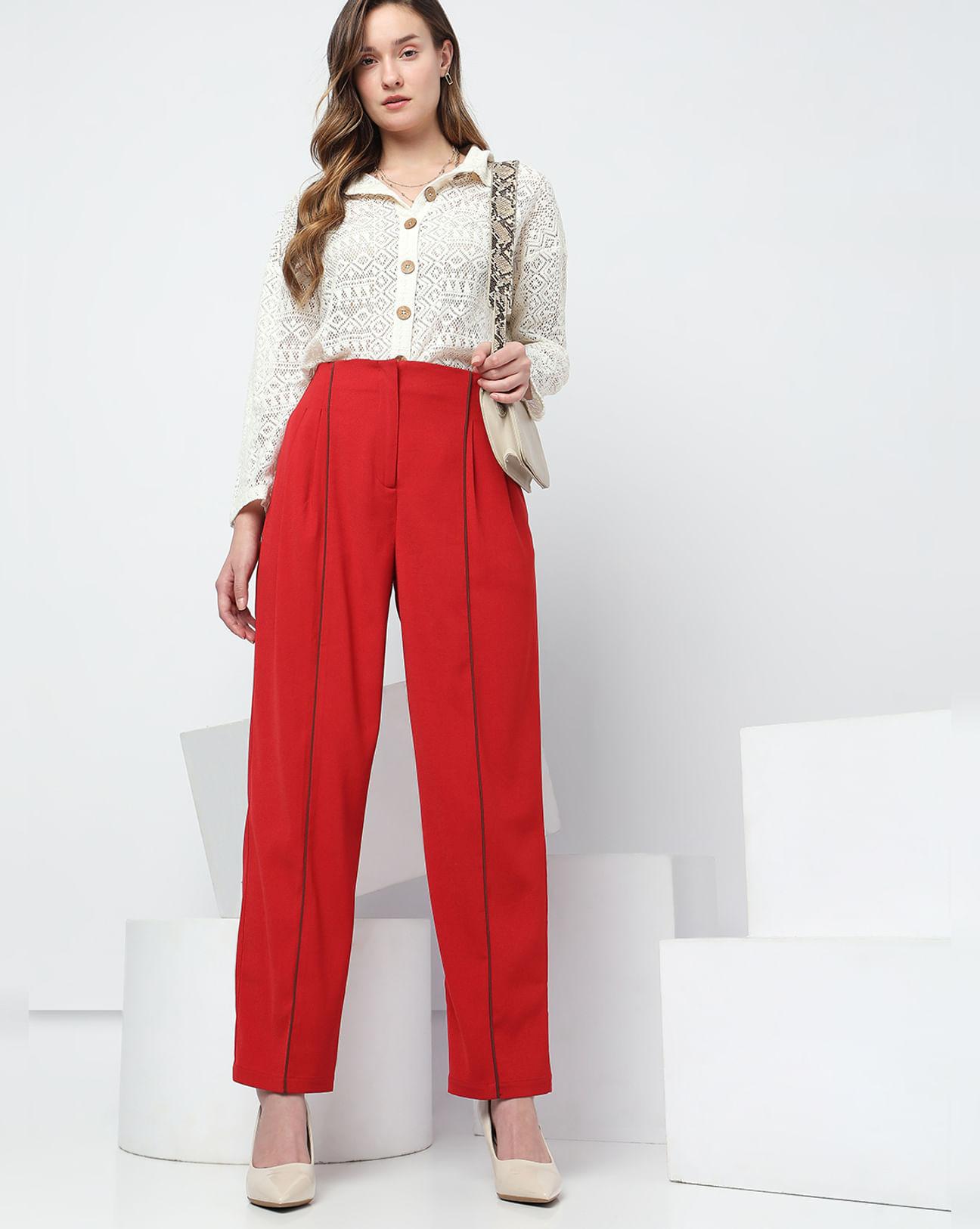 red high rise anti fit pants