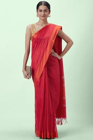 red jacquard cotton polyester sari