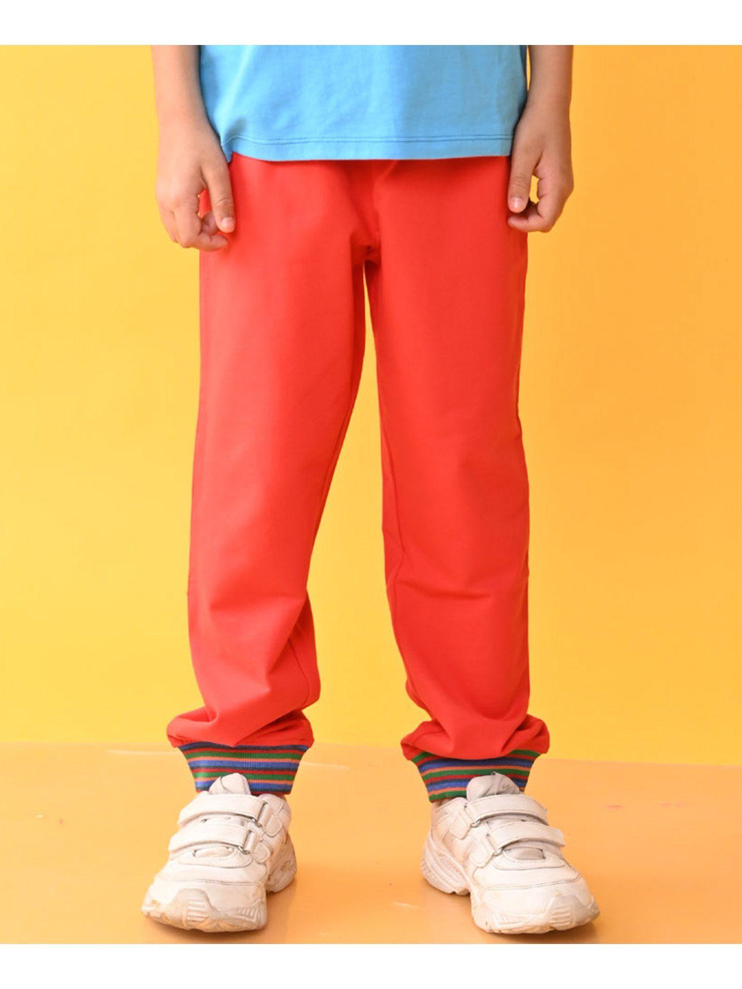 red jogger with striped rib - red