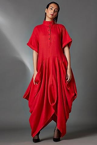 red linen deconstructed dress