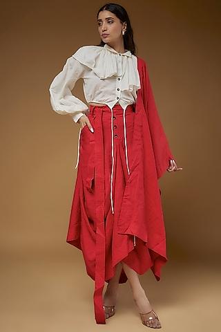 red linen dhoti draped saree