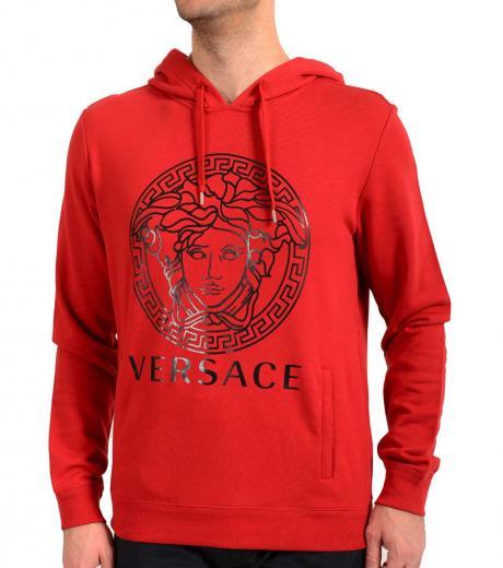 red logo medusa print hooded sweatshirt
