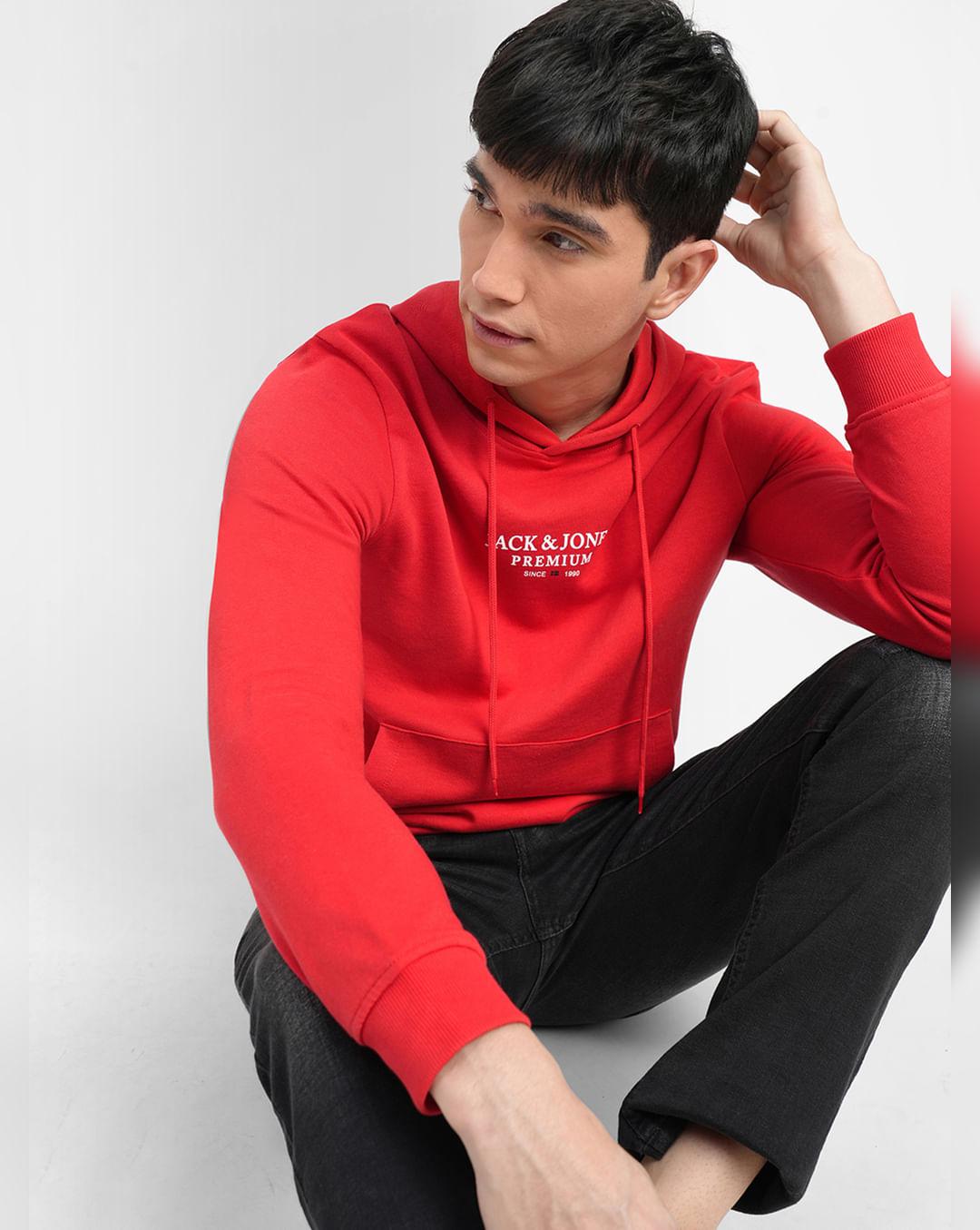 red logo print hooded sweatshirt