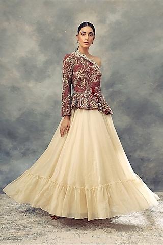 red-one-shoulder-printed-gown-with-belt
