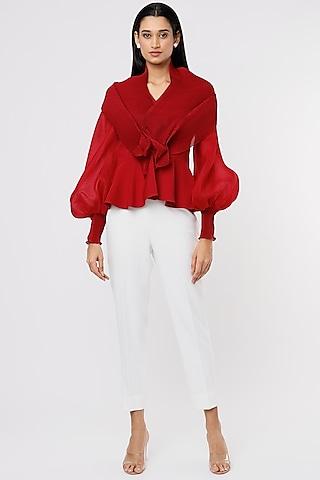 red pleated fabric top
