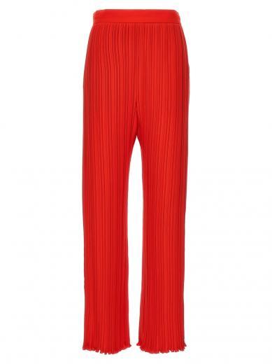 red pleated pants